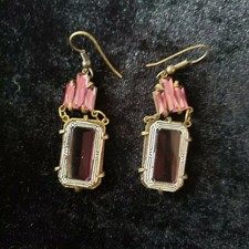 Brincos pendentes de latão esmaltado Art Deco roxo vidro/pasta gota  comprar usado  Enviando para Brazil