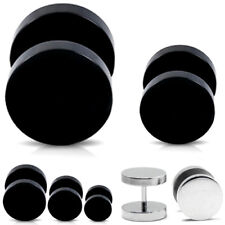 Usado, Edelstahl Fake Plug Tunnel Ohrstecker Ohrringe Männer Herren schwarz silber rund comprar usado  Enviando para Brazil