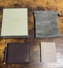 Bolsa compacta TOM FORD clipe de dinheiro dobrável carteira aba couro marrom autêntica JP, usado comprar usado  Enviando para Brazil