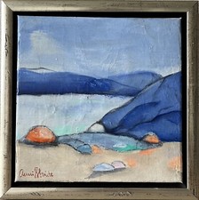 Pintura a óleo expressionista paisagem costeira dinamarquesa moderna meados do século 24X24Cm comprar usado  Enviando para Brazil