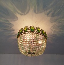 Candelabro de cristal vintage cor verde luminária de teto lâmpada pendente comprar usado  Enviando para Brazil