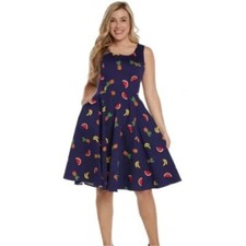 Vestido Eva Rose decote em V sem mangas fit & flare estampa mista de frutas, vestido pinup, G comprar usado  Enviando para Brazil