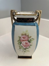 Vaso vintage Noritake M pintado à mão com alças floral, azul e dourado Japão 1920 comprar usado  Enviando para Brazil