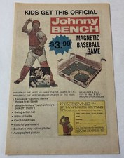 Anúncio impresso de jornal 1972 ~ JOGO DE BEISEBOL MAGNÉTICO JOHNNY BENCH Cincinnati Reds, usado comprar usado  Enviando para Brazil