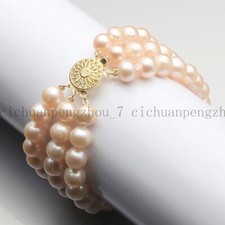 Linda pulseira de pérolas de água doce rosa natural 3 fileiras 7-8 mm 7,5"" comprar usado  Enviando para Brazil