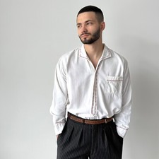 Camisa longa masculina eduardiana antiga branca botão início do século XX 1900 tamanho M comprar usado  Enviando para Brazil