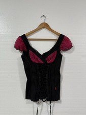 Antigo Y2k Tripp NYC Preto Rosa Estilo Espartilho Top Pequeno Renda Gótica Fushia Pequeno comprar usado  Enviando para Brazil