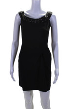Vestido sem mangas Roland Mouret feminino bordado com miçangas gola redonda preto tamanho 2 comprar usado  Enviando para Brazil