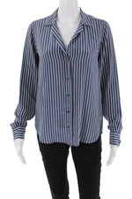 Blusa Equipment Mujer Seda Manga Larga Rayas Abotonada Azul Talla XS segunda mano  Embacar hacia Mexico