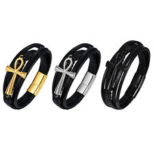 Pulseira masculina de aço inoxidável couro egípcio Ankh cruz da vida multicamada comprar usado Pulseira masculina de aço inoxidável couro egípcio Ankh cruz da vida multicamada comprar usado  Enviando para Brazil