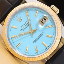 Usado, RELÓGIO MASCULINO ROLEX DATEJUST 16233 AZUL ÁGUA OURO 18K AÇO com pulseira de couro preto comprar usado Usado, RELÓGIO MASCULINO ROLEX DATEJUST 16233 AZUL ÁGUA OURO 18K AÇO com pulseira de couro preto comprar usado  Enviando para Brazil