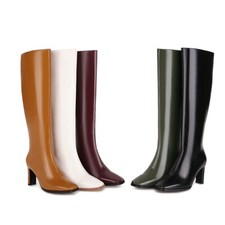 Botas femininas de couro sintético salto alto no joelho biqueira quadrada sapatos plus size comprar usado  Enviando para Brazil