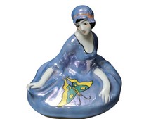 Tampa para Frasco de Pó Figural Noritake Art Deco Feminino Flapper Azul Brilho Borboleta comprar usado  Enviando para Brazil