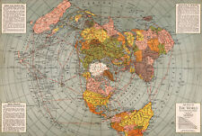 1943 Mapa da Terra Plana do Mundo Azimutal Polar Projeção Equidistante 11x16 comprar usado  Enviando para Brazil
