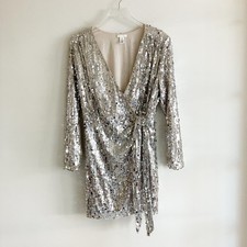 Mini vestido H&M grande de lantejoulas manga comprida prata lantejoulas festa de férias comprar usado  Enviando para Brazil