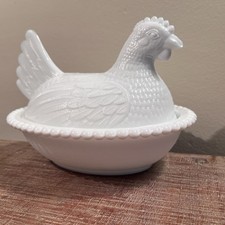 Antigo Indiana Vidro de Leite Branco Galinha no Ninho Doce Base de Contas com Fenda Aro Pontilhado comprar usado  Enviando para Brazil