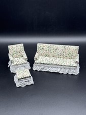 Vintage Mini Casa de Bonecas Sala de Estar Sofá Cadeira Banqueta Conjunto de 3 Verde Floral comprar usado  Enviando para Brazil