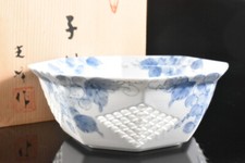 T6067: Tigela/prato de sobremesa japonês Kiyomizu-ware azul e branco, automático com caixa assinada comprar usado  Enviando para Brazil
