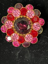 Usado, Designer Vintage (Karu Arke?) broche cabochão de strass vermelho e rosa comprar usado  Enviando para Brazil