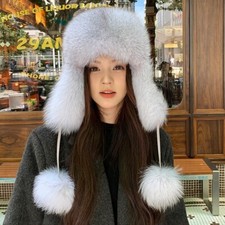 Chapéu de pele de raposa real feminino russo Ushanka chapéu aviador quente chapéu caçador boné quente, usado comprar usado  Enviando para Brazil