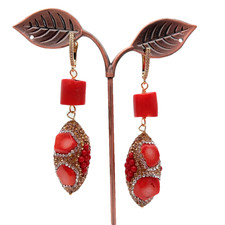 Novos Brincos Femininos Laranja Vermelho Coral Cristal Pavê Pendurado Cz Alavanca Brincos Traseiros, usado comprar usado  Enviando para Brazil