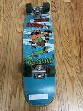 Antigo anos 80 ZOOM ZOOM guaxinim azul madeira skate scooter rodas verdes caminhões EUA comprar usado  Enviando para Brazil