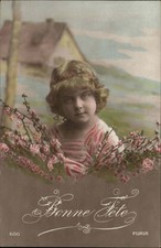 Cartão postal foto real RPPC colorido retrato estúdio flor casa menina crianças, usado comprar usado  Enviando para Brazil