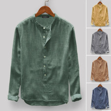 Masculina Manga Longa Camisa sem colarinho Hippie trabalho avô Blusa comprar usado  Enviando para Brazil