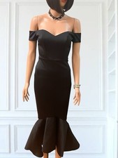 Vestido de noite preto estruturado bainha de sereia mangas boné tecido elástico cetim gótico 6 comprar usado  Enviando para Brazil