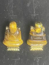 Gemelos vintage años 50 tallados a mano ojo de tigre Budda tono dorado MCM retro Art Deco segunda mano  Embacar hacia Argentina