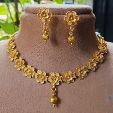 Hermoso conjunto de pendientes collar boda joyería chapada en oro 22K indio Bollywood segunda mano  Embacar hacia Mexico