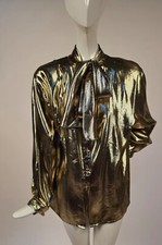 Usado, BLUSA VINTAGE METÁLICA DOURADA COXA COM DECOTE GRAVATA BORBOLETA BUCETA comprar usado  Enviando para Brazil
