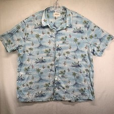 Camisa havaiana masculina 3XL 100% algodão azul claro veleiros palmeiras farol ondas, usado comprar usado  Enviando para Brazil
