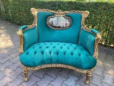 Sofá, Vintage Luís XVI, Veludo Verde Refinado, Faia Folha Dourada, Década de 1960 Francesa comprar usado  Enviando para Brazil