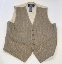 Colete masculino de rugby Ralph Lauren tamanho 38 lã tweed marrom bege espinha de peixe comprar usado  Enviando para Brazil