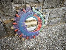 Hand-Painted Sun Moon Star Mirror – Folk Art Boho Wall Decor 42cm comprar usado  Enviando para Brazil
