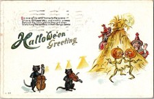 Cartão postal vintage de Halloween NASH H-33 abóboras dançantes gato tocando violoncelo H20 JO5 comprar usado  Enviando para Brazil