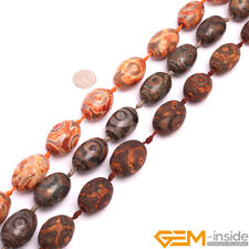 Contas para fazer joias olivárias de pedra preciosa marrom natural ágata tibetana Dzi faça você mesmo 20x30mm comprar usado  Enviando para Brazil