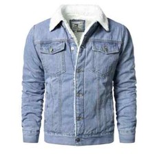 Jaquetas jeans masculinas azuis claras finas casuais casacos jeans novo algodão inverno mais grosso comprar usado  Enviando para Brazil