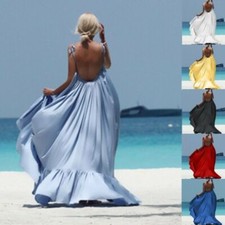 Vestido longo feminino sexy sem mangas boho maxi sólido festa praia sem costas comprar usado  Enviando para Brazil