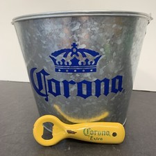 Balde balde de gelo de cerveja extra galvanizado Corona com alça 7h x9”w + abridor de garrafa comprar usado  Enviando para Brazil