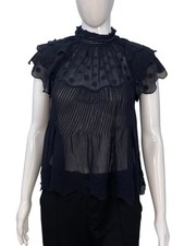 Blusa túnica Ulla Johnson feminina preta bordada seda transparente bolinhas P 4 comprar usado  Enviando para Brazil