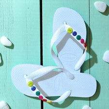 Chinelos Havaianas originais botões coloridos - Sandálias brancas decoradas de verão comprar usado  Enviando para Brazil