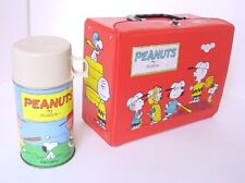 Lonchera Thermos Peanuts 1965 dibujos animados vinilo roja con termo de metal Snoopy Charlie segunda mano  Embacar hacia Argentina