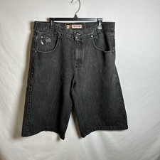 Usado, Shorts Vintage Meca Tamanho 38 Preto Denim Y2K Baggy Hip Hop Perna Larga Grunge comprar usado  Enviando para Brazil