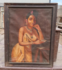 Pintura à mão antiga antiga linda senhora em tela em moldura de madeira comprar usado  Enviando para Brazil