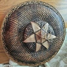 Chapéu de sol vintage filipino Salakot tecido vime e fibra de coco 14” diâmetro 6" diâmetro cabeça  comprar usado  Enviando para Brazil