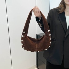 Bolsa hobo feminina de camurça cravejada bolsa de ombro cor sólida para trabalho (café) comprar usado  Enviando para Brazil