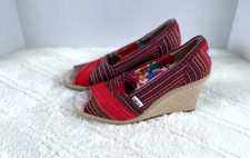 Sapatos Toms Espadrilles Wedge Peep Toe Lina tamanho 7 vermelho tecido étnico comprar usado  Enviando para Brazil