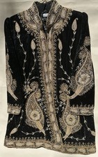 Jaqueta de veludo preta vintage dourada branca frisada metálica boa e limpa tamanho M comprar usado  Enviando para Brazil